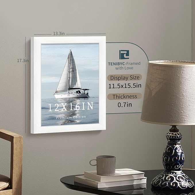 12x16 Picture Frame 3 pk - White Woodgrain, HD Tempered Glass, Wall Gallery Photo Frame-HomvellaHome