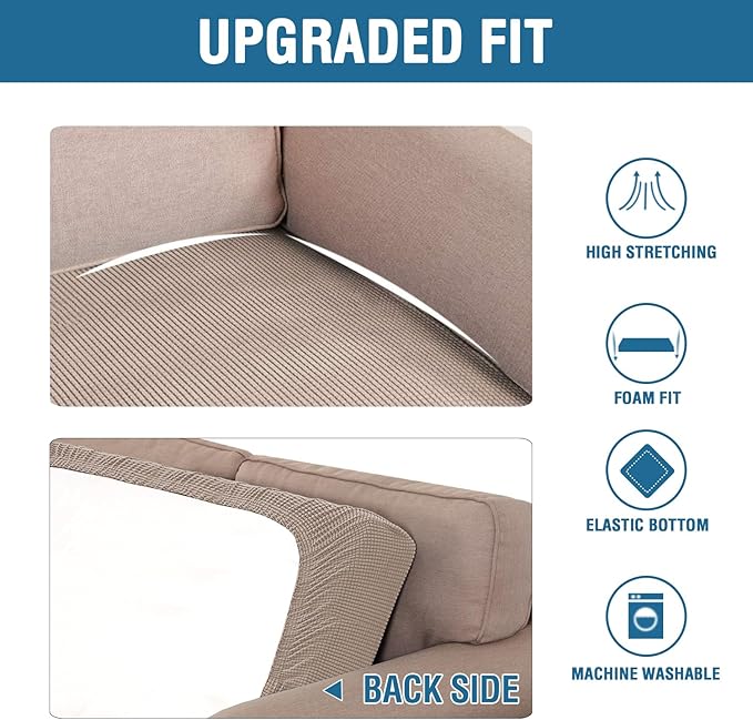 H.VERSAILTEX Super Stretch Individual Seat Cushion Covers Sofa Covers Couch Cushion Covers Slipcover Sets Thick Jacquard Textured Twill Fabric (1 Piece Loveseat Cushion Cover, Sand)-HomvellaHome
