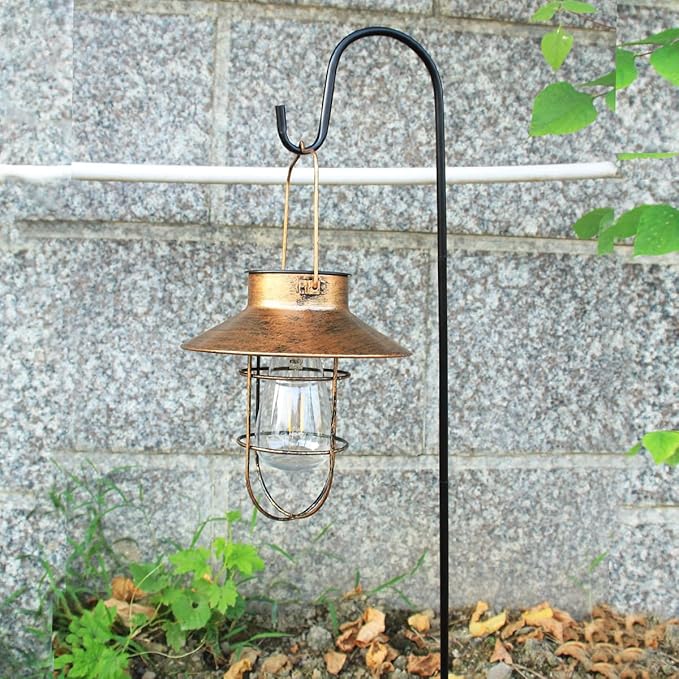 2 Pack Solar Lanterns, Outdoor Hanging Lights Metal with Shepherd Hook Warm White Edison Bulb Design for Garden and Birthday Gifts for Mom Grandma Wife ( Copper)-HomvellaHome