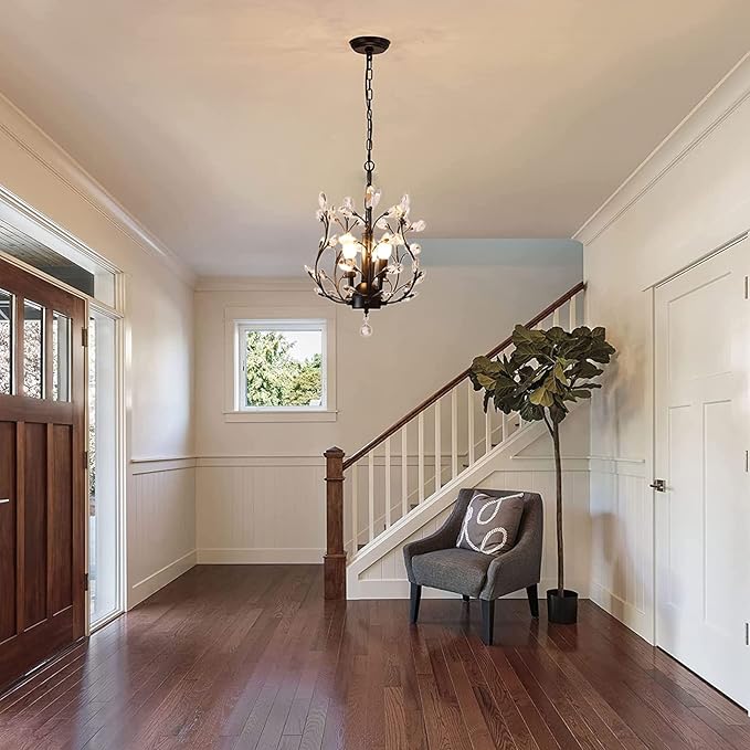 Ganeed Vintage K9 Clear Crystal Chandeliers,Ceiling Lighting,Pendant Lighting Flush Mounted Fixture with 3 Light for Living Room Dinning Room Restaurant Porch Hallway (Black)-HomvellaHome