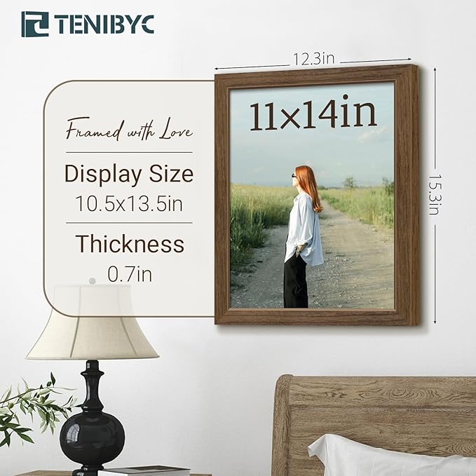 11x14 Picture Frame Set - 3 Pack, Brown Woodgrain, Wood Photo Frame, HD Tempered Glass, Wall Gallery Photo Frame-HomvellaHome
