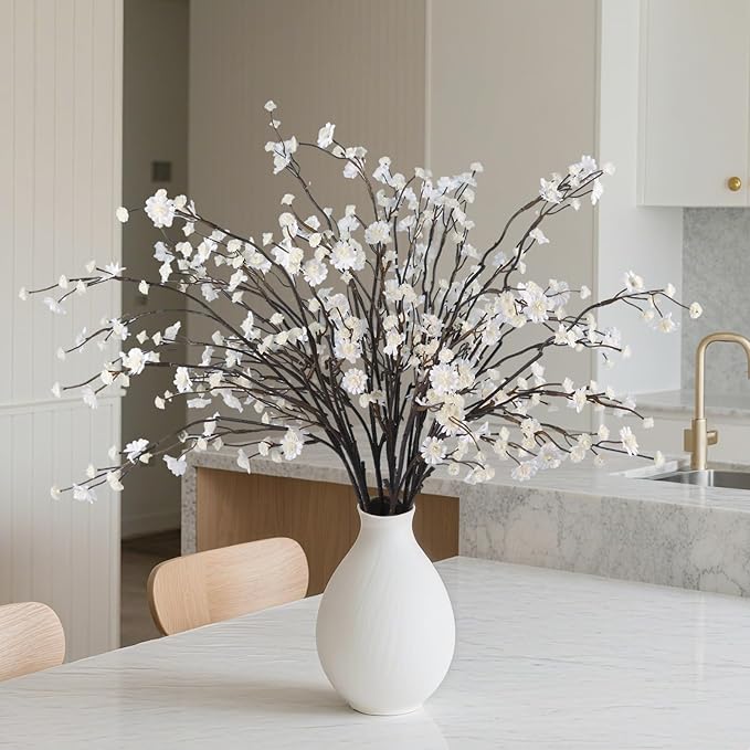 Geegoods 10 Stems White Faux Flowers for Vase – Real Touch Artificial Baby Breath Branches Long Stem for Tall Vase Indoor Home Table Centerpieces Decoration-HomvellaHome