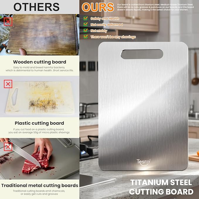 2 Pack Titanium Cutting Board- 100% Pure Titanium Cutting Boards For Kitche,Easy to clean,Double-sided food-grade Cutting Board For Cutting Meats, Fruits And Vegetables,M + L-HomvellaHome