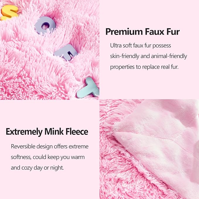 GONAAP Fuzzy Faux Fur Throw Blanket Queen Size Light Pink Super Soft Cozy Plush Fuzzy Shaggy Blanket for Couch Sofa Bed (Light Pink, Queen(90"x90"))-HomvellaHome