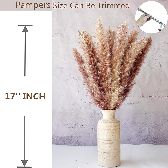 100 PCS Dried Flowers Pampas Grass Bouquet, Boho Table Decor, Bunny Tails Dried Flowers, Brown Pompas, White Pampas Grass for Wedding, Home, Rustic Party, Baby Shower Decorations-HomvellaHome