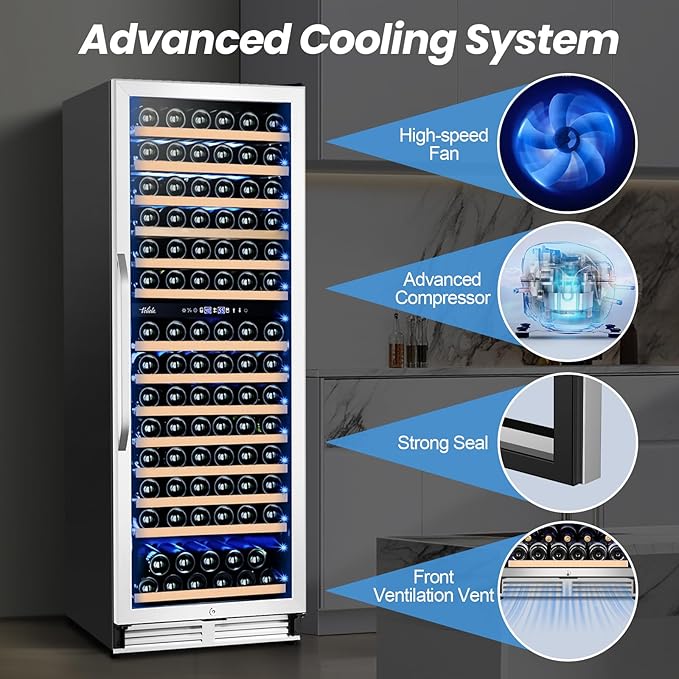 180 Bottles Wine Fridge 24 Inch Dual Zone Wine Cooler Refrigerator Freestanding Wine Refrigerator with Glass Door and Safety Lock, Large Wine Cellar for Home, Office, Kitchen-HomvellaHome