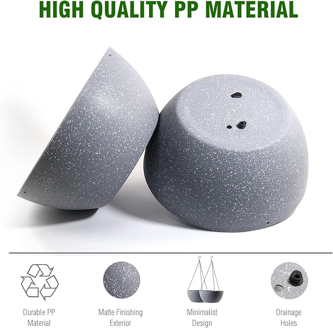 13 inch Large Hanging Planters Plant Pots for Outdoor Indoor Plants with Drainage Holes and Chain, 2 Pack Round Hanging Flower Pots for Garden Home Porch Decor, Speckled Grey-HomvellaHome