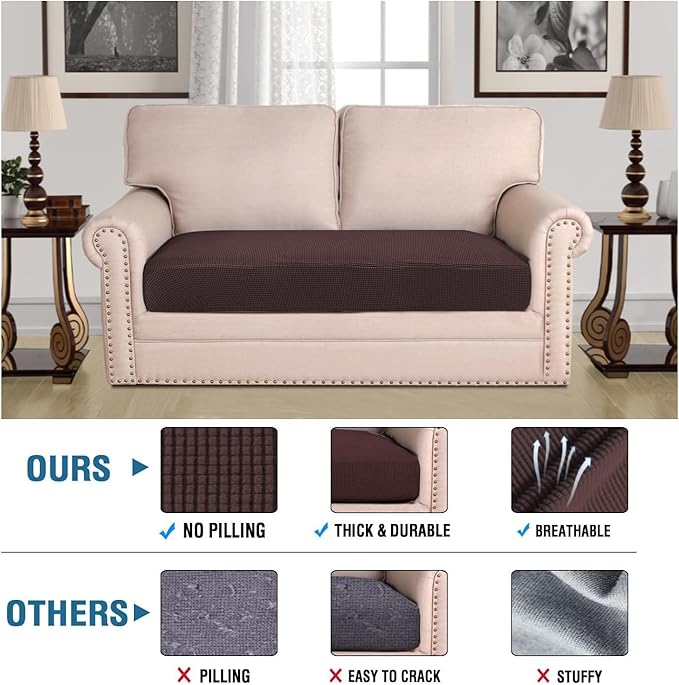 H.VERSAILTEX Super Stretch Individual Seat Cushion Covers Sofa Covers Couch Cushion Covers Slipcover Sets Thick Jacquard Textured Twill Fabric (1 Piece Loveseat Cushion Cover, Chocolate)-HomvellaHome