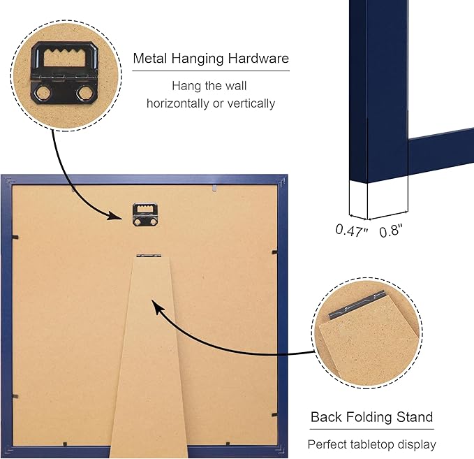 12x12 Picture Frame Set of 4, 12 x 12 Wood Photo Frames with Mat for 10x10 or 30x30cm Diamond Painting Art, Wooden Frame with Real Glass Cover for Wall and Tabletop Display,Blue-HomvellaHome