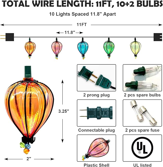 11FT Multicolor String Lights with 10 Bulbs, UL Listed Connectable Waterproof Decorative LED Lights Hanging for Backyard Patio, Indoor/ Outdoor for Christmas Wedding Party Festival Lighting(2pcs)-HomvellaHome