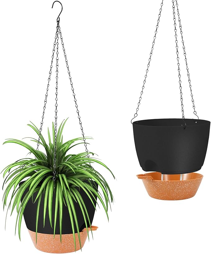 GARDIFE Hanging Planter, 10 inch Hanging planters for Indoor. Outdoor Plants, Self Watering Plant Pot, 2 Pack Large self Watering Hanging Planter, Black-HomvellaHome