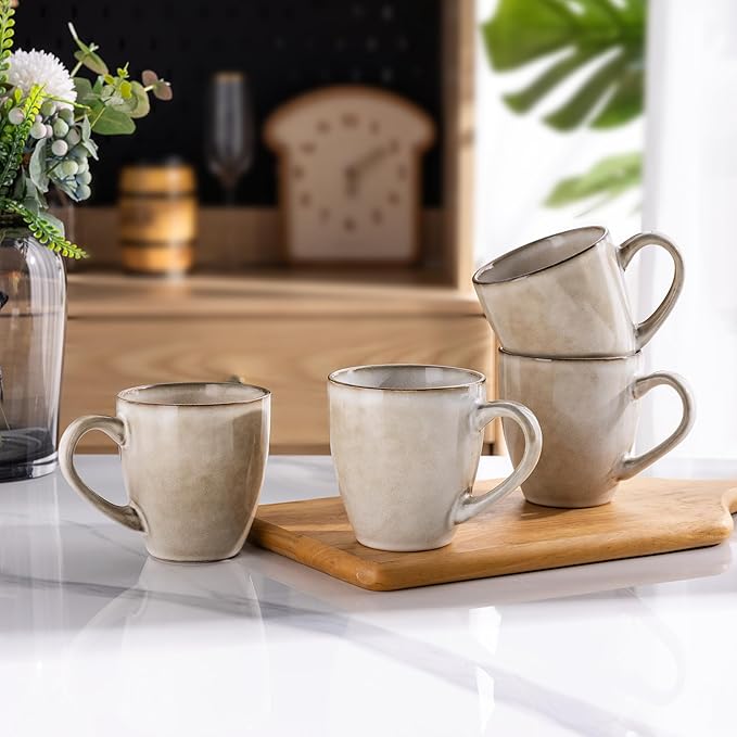 GBHOME Ceramic Coffee Mugs Set of 6, 12oz Stoneware Coffee Mugs Set For Dad Mom Women MEN, Light Weight Coffee Cups for Latte/Tea/Beer/Hot Cocoa, Dishwasher & Microwave Safe,Cappuccino-HomvellaHome