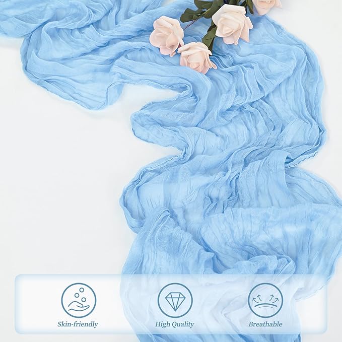 12 Pack Baby Blue Cheesecloth Table Runner 20 x 120 Inch Long Rustic Gauze Cheese Cloth Table Runner for Wedding 10FT Bridal Baby Shower Table Decorations Boho Fabric Sheer Birthday Party Table Decor-HomvellaHome