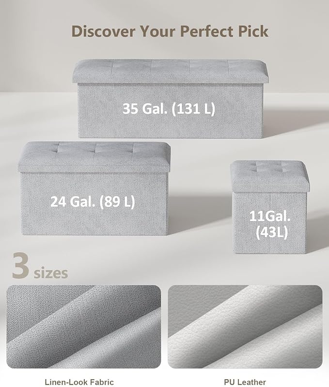 15 Inches Small Folding Storage Ottoman Cube, Storage Footrest, Foot Rest Stool, for Living Room, Bedroom, Dorm, Hallway, Entryway, Light Gray-HomvellaHome