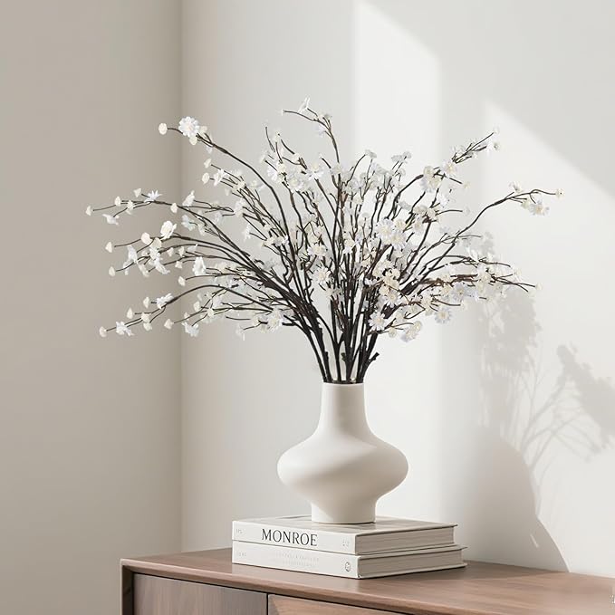 Geegoods 10 Stems White Faux Flowers for Vase – Real Touch Artificial Baby Breath Branches Long Stem for Tall Vase Indoor Home Table Centerpieces Decoration-HomvellaHome