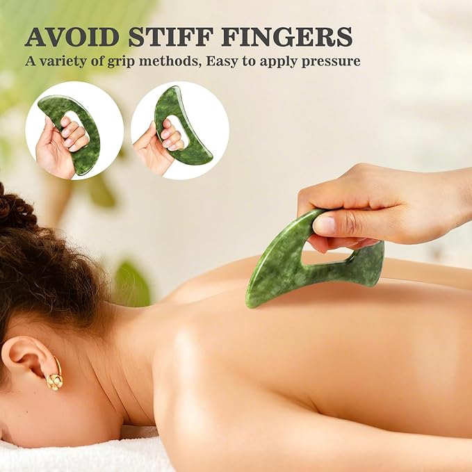 2 in 1 Jade Stone Gua Sha Massage Tool, Large Guasha Muscle Scraper Tools Set with Handle Muscle Scraping Massage Tools Anti Cellulite Spa Acupuncture Tools for Back Neck Leg Lymphatic Drainage-HomvellaHome