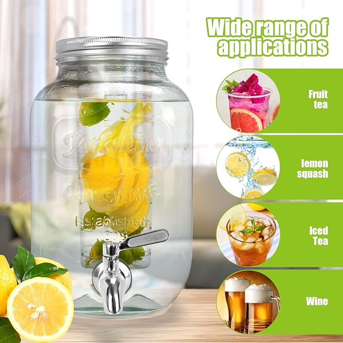 1 Gallon Glass Drink Dispensers For Parties 2PACK.Beverage Dispenser,Glass Drink Dispenser With Stand And Stainless Steel Spigot 100% Leakproof.Lemonade Dispenser With Ice Cylinder.Laundry Detergent-HomvellaHome