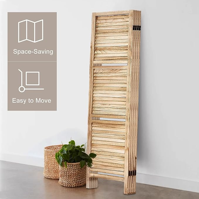 Room Divider with Shelves, Privacy Screen, Room Dividers and Folding Privacy Screens, 5 Panel Wood Temporary Wall Partition Separation Separator, Natural-HomvellaHome