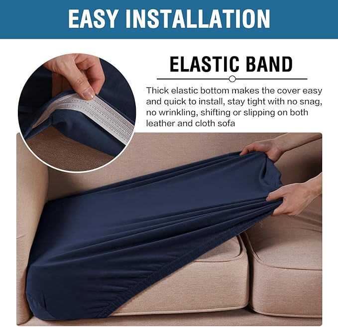 H.VERSAILTEX Velvet Stretch Couch Cushion Cover Plush Cushion Slipcover for Chair Cushion Furniture Protector Seat Cushion Sofa Cover (1 Piece Armchair Cushion Covers, Navy)-HomvellaHome