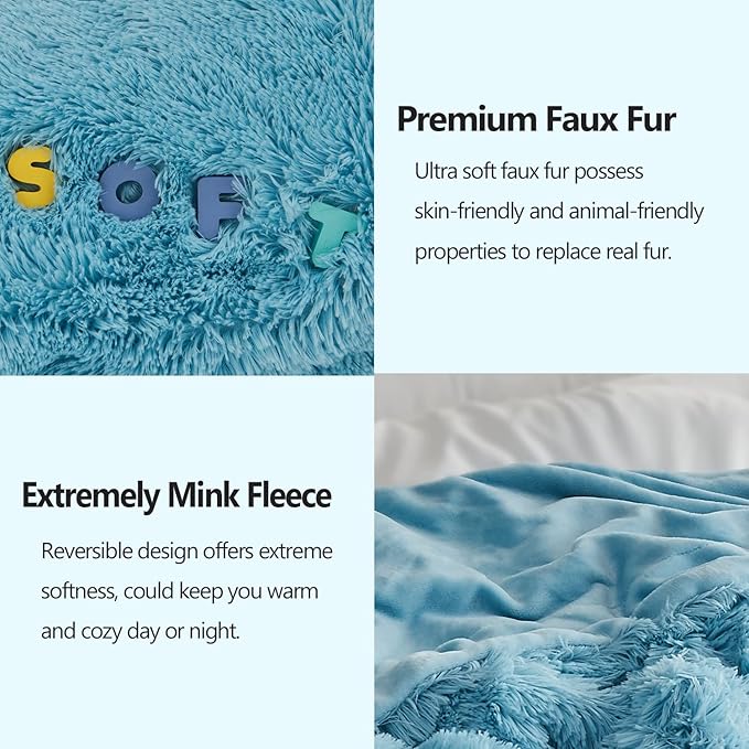 GONAAP Fuzzy Faux Fur Throw Blanket Sky Blue Super Soft Cozy Plush Fuzzy Shaggy Blanket for Couch Sofa Bed (Sky Blue, Throw(50"x60"))-HomvellaHome