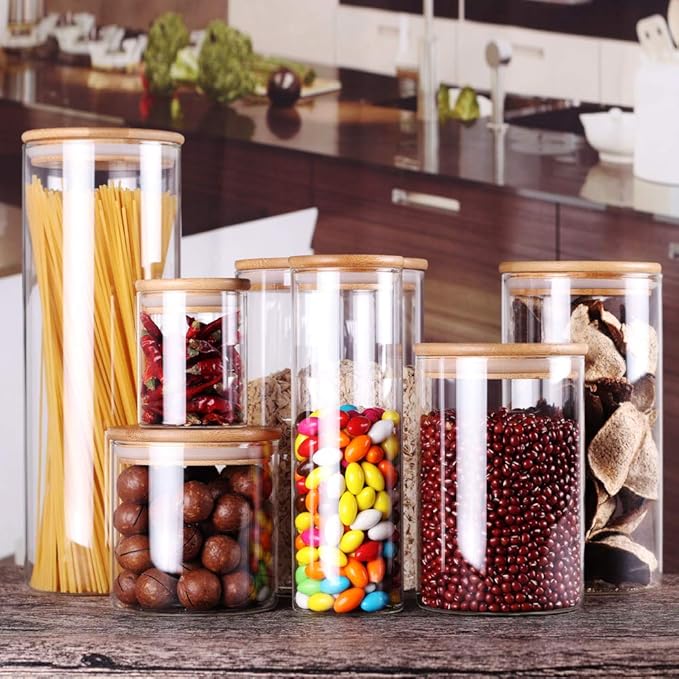 Glass Rice Storage Containers, 60 FL OZ (1800ml) Kitchen Food Jars with Airtight Lid, Stackable Clear Pantry Canister for Coffee Bean, Pet Treat, Flour, Loose Tea and More-HomvellaHome