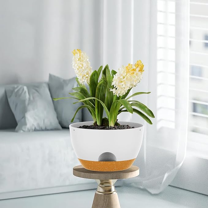 12 Inch Hanging Baskets 2 PC with Chains, Self-Watering Hanging Planters for Indoor Outdoor Plants, Plastic Hanging Flower Pots,White Brown-HomvellaHome