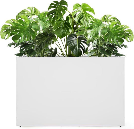 Galvanized Steel Planter Box-No Installation Required Metal Rectangular Block Long Box Planter Modern Outdoor Planters All-Weather Use with Drainage Holes for Patio/Porch, 36×24×12IN（White）-HomvellaHome