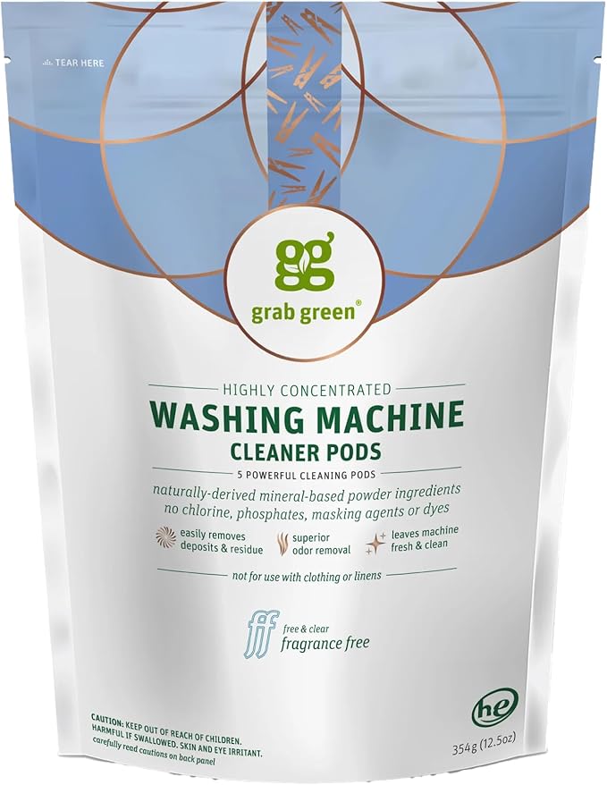 Grab Green Washing Machine Cleaner, 5 Count, Fragrance Free, Mineral Based Removes Deposits and Odors, Naturally Cleans-HomvellaHome