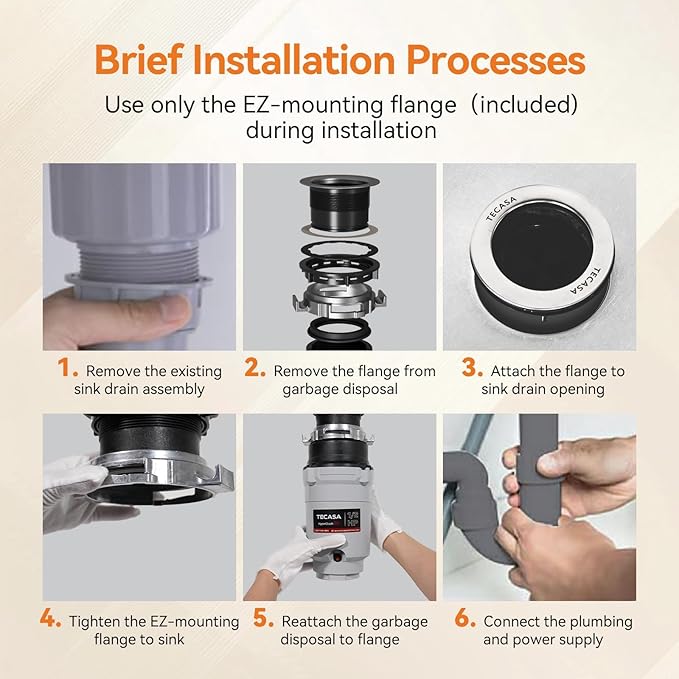 Garbage Disposal, TECASA 1/2 HP Pro Food Waste Coutinuous Feed, Garbage Disposals with Stopper Power Cord, Stainless Steel Grinding System for Kitchen Sink - HyperCrush 50 PRO-HomvellaHome