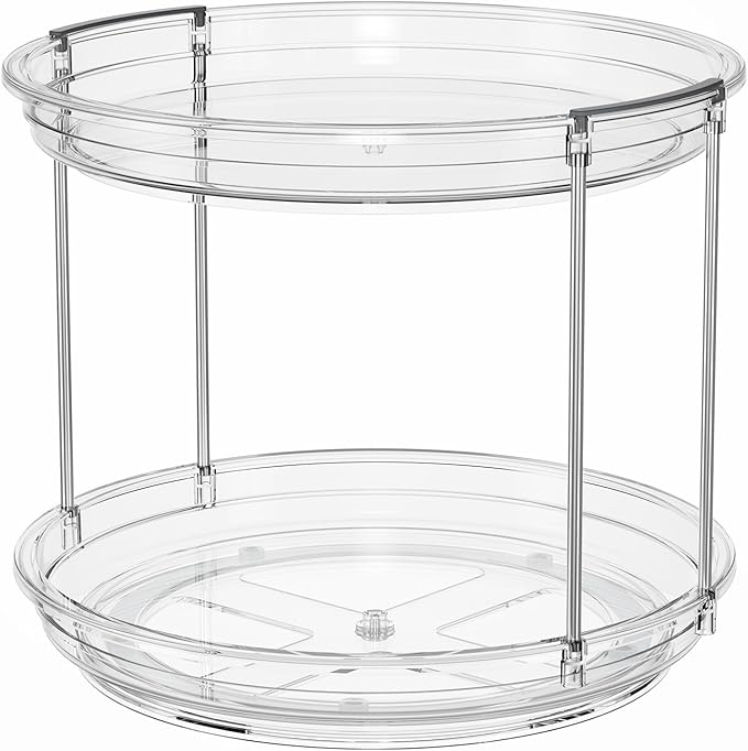2 Pack 2 Tier Lazy Susan Organizer, 9.25'' Lazy Susan Turntable for Cabinet, Stackable Turntable Organizer Rotating Spice Rack Organization for Kitchen Countertop, Pantry, Bathroom, Clear-HomvellaHome