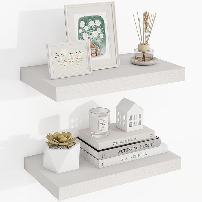 16 Inch Floating Shelves, 16"x9.25"x1.5" Inch Deep Floating Shelves for Wall, Wooden Shelves for Bathroom, Bedroom, Living Room, Cream White Oak-HomvellaHome