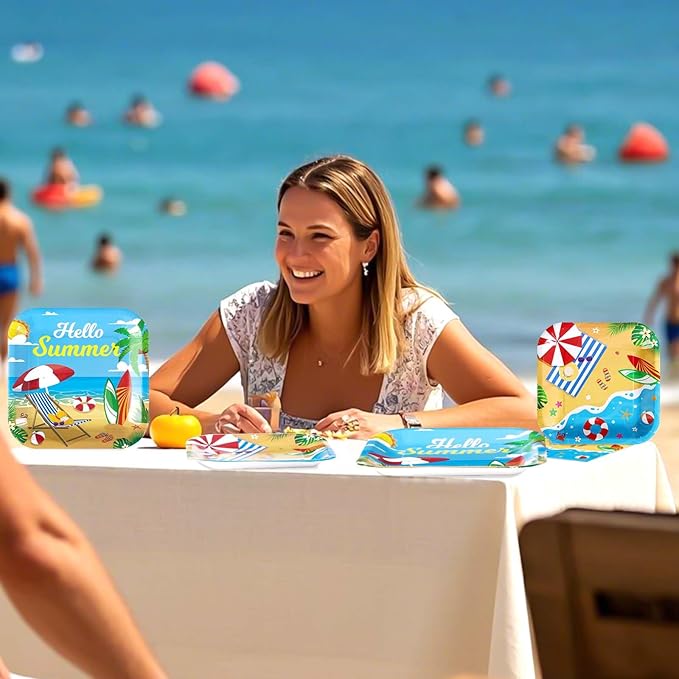 Grencian 200Pcs Beach Party Supplies Hello Summer Party Plates and Napkins Disposable Summer Pool Paper Tableware Set for Hawaiian Beach Pool Birthday Baby Showe Decorations, Serves 50-HomvellaHome