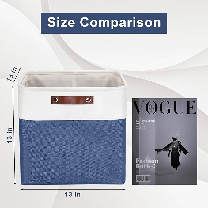 13x13 Cube Storage Bins, Collapsible Fabric Storage Box, 4 Pack Closet Baskets with Handles for Organizing, Shelf, Toys, Clothes, Home, Office, Nursery (NavyBlue&White)-HomvellaHome