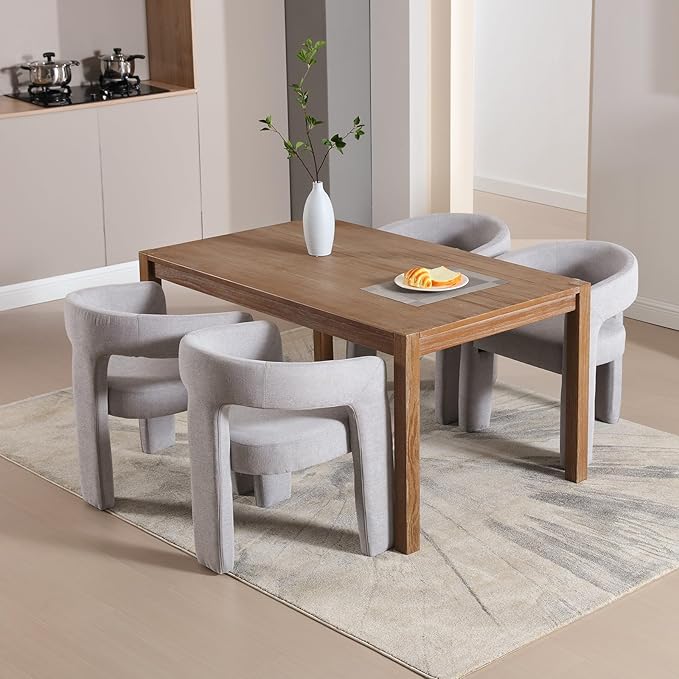 Grey Chenille Dining Chairs Set of 6, Modern Barrel Dining Room Chairs Upholstered Faux Fur Accent Chair with Arms and Round Back for Living Room Kitchen Armchair No Assembly Needed-HomvellaHome