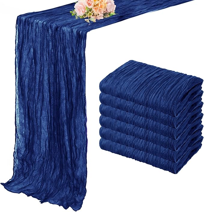 10FT 6 Pack Royal Blue Cheesecloth Table Runner 20 x 120 Inch Long Rustic Gauze Cheese Cloth Table Runner for Wedding Bridal Baby Shower Table Decorations Boho Fabric Sheer Birthday Party Table Decor-HomvellaHome