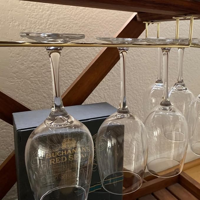 14-Inch Gold Wine Glass Rack, Under Cabinet Wine Glass Holder Stainless Steel Stemware Rack - Hanging Stemware Holder for Cabinet Kitchen Bar, Set of 4-HomvellaHome