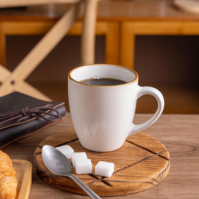 GBHOME Ceramic Coffee Mugs Set of 6, 12oz Stoneware Coffee Mugs Set For Dad Mom Women MEN, Light Weight Ceramic Coffee Cups for Latte/Tea/Beer/Hot Cocoa, Dishwasher & Microwave Safe-Pearl White-HomvellaHome