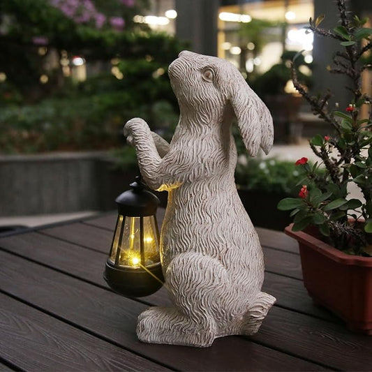 Garden Statues Rabbit with Solar Lights-Bunny Figurine Halloween Decorations Outdoor Rabbit Decor for Lawn,Balcony-Yard Art Garden&Patio Decor,Unique Housewarming&Birthday Gifts for Women Mom-HomvellaHome