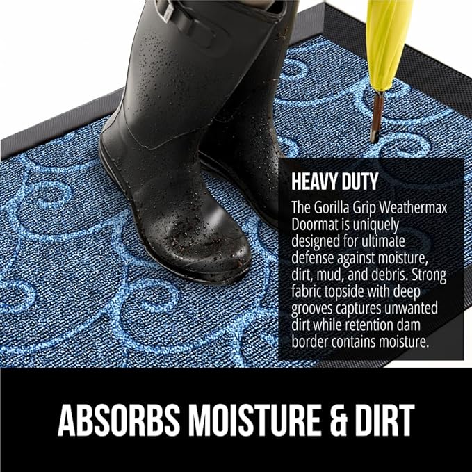 GORILLA GRIP 100% Waterproof All-Season WeatherMax Doormat, 72x24, US Designed Natural Rubber, Stain and Fade Resistant, Low Profile Indoor Outdoor Door Mats, Easy Clean Patio Mat, Ocean Blue Waves-HomvellaHome