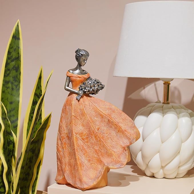 Guichifun Fairy Statue Collection Home Decoration - Orange Leaf Angel Girls Resin Fall Decor for Outside or Inside Rustic Garden Outdoor Yard Decorations Figurines Gift 7.5 x 4.5 x 11.5 Inch-HomvellaHome