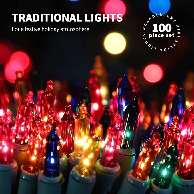 100LIGHTS Multi Extra-Bright with End Connectors Christmas Decorative Lights 5.98m UL Certified Mini String Light Set Waterproof for Home Garden Holiday Christmas Tree Party Patio Wedding-HomvellaHome