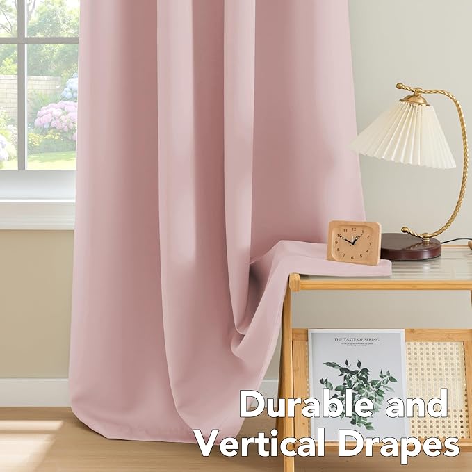 H.VERSAILTEX Blackout Curtains for Bedroom Thermal Insulated Room Darkening Living Room Curtains 84 Inch Long Grommet Privacy Protection Window Curtain Panels/Drapes for Nursery, 2 Panels, Baby Pink-HomvellaHome