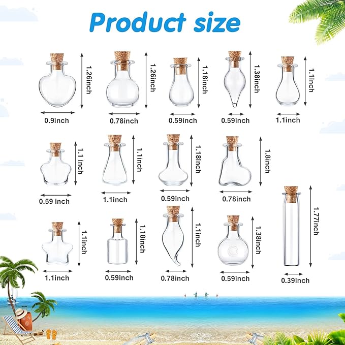 140 Pcs Mini Glass Bottles with Cork Stoppers Tiny Wishing Potion Bottles, 14 Shapes, Small Spell Apothecary Jar Vials Witchcraft Drifting Jar for Wedding Halloween Party Arts DIY Crafts-HomvellaHome