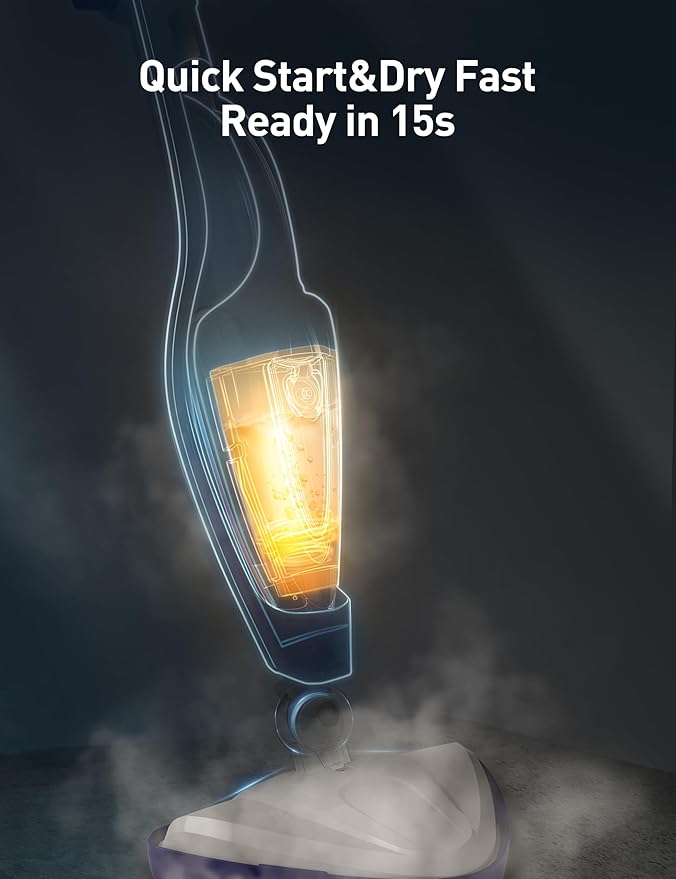 12-in-1 Steam Mop, Fast 15-Sec Heat-Up, 1500W Detachable Handheld Steam Cleaner with 2 Dirt Grip Pads, Removes 99.99% Stubborn Stains for Hardwood Floors, Clothes, Windows, Tiles, Furniture, Blue-HomvellaHome