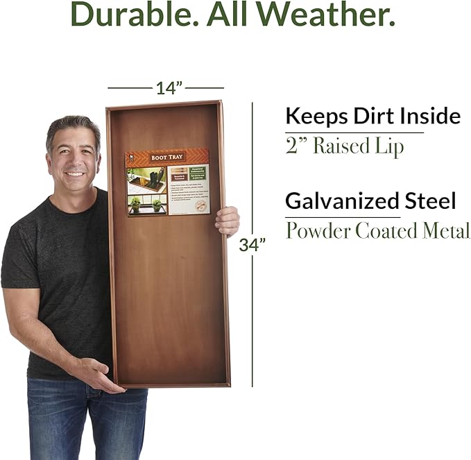 Good Directions Large Boot Tray, Classic Multi-Purpose All Weather Decorative Boot Tray, Shoes, Plants, Garage, Patio Door, Pet Bowls, 34 inch Entry Indoor Shoe Tray, Brown Copper Finish-HomvellaHome