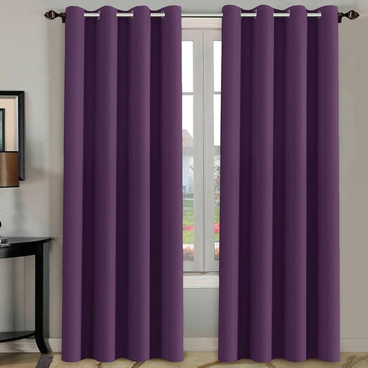 H.VERSAILTEX Blackout Thermal Insulated Room Darkening Window Treatment Extra Long Curtains/Drapes,Grommet Panels (Set of 2,52 by 96 - Inch,Solid Plum Purple)-HomvellaHome