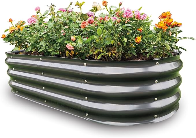 Gardmax Galvanized Raised Garden Bed, Lightweight Planter Boxes Outdoor with Easy Assembly, Large Garden Bed for Vegetables, Fruits, Flower Dark Grey-HomvellaHome