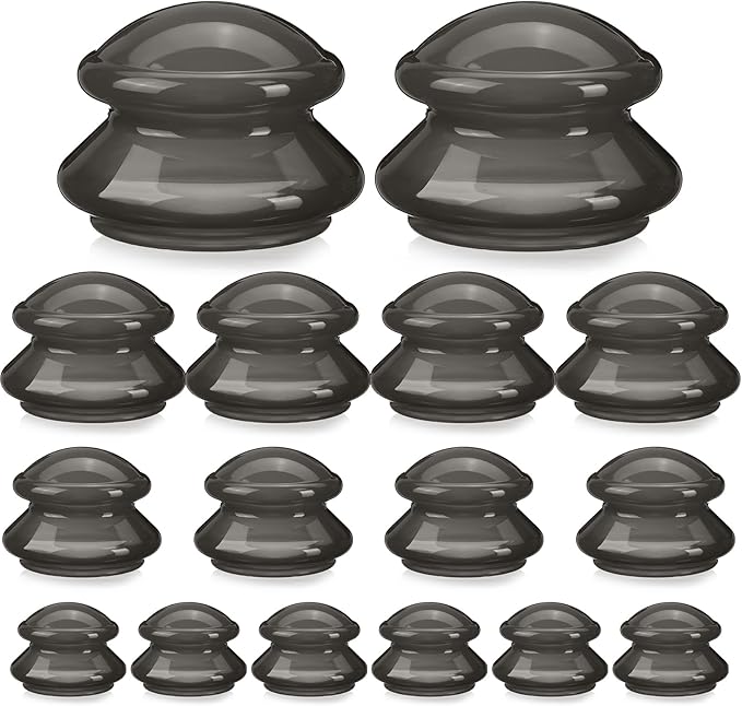 Geiserailie 16 Pcs 4 Sizes Cupping Therapy Set Silicone Cupping Massage Cups Professional Chinese Therapy Cup Vacuum for Body Muscle Nerve(Onyx)-HomvellaHome