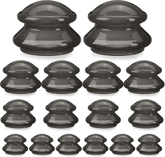 Geiserailie 16 Pcs 4 Sizes Cupping Therapy Set Silicone Cupping Massage Cups Professional Chinese Therapy Cup Vacuum for Body Muscle Nerve(Onyx)-HomvellaHome