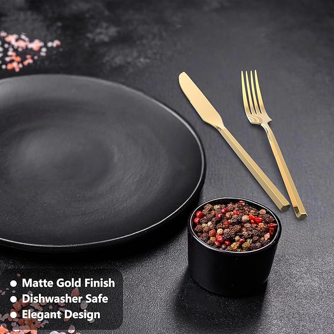 Gold 20 Piece Stainless Steel Silverware Set, Handle Flatware, Modern Mirror Finish Cutlery Set, Service for 4, Dishwasher Safe-HomvellaHome